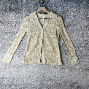 Jonathan Simkhai Sweater Womens XS Beige Crochet Knit Button Cardigan Boho Top‎
